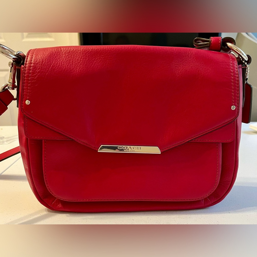 Coach Saddlebag Style Crossbody Adjustable Strap, Pink/Red Leather